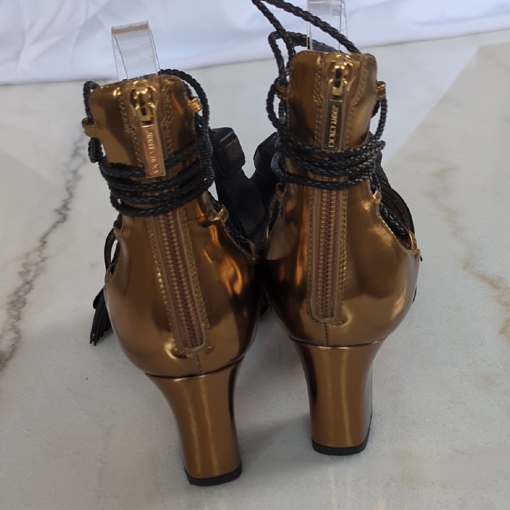 Jimmy Choo Gold and Black Lace-Up Heels Diamond 65 Size 7.5 - Picture 11 of 13